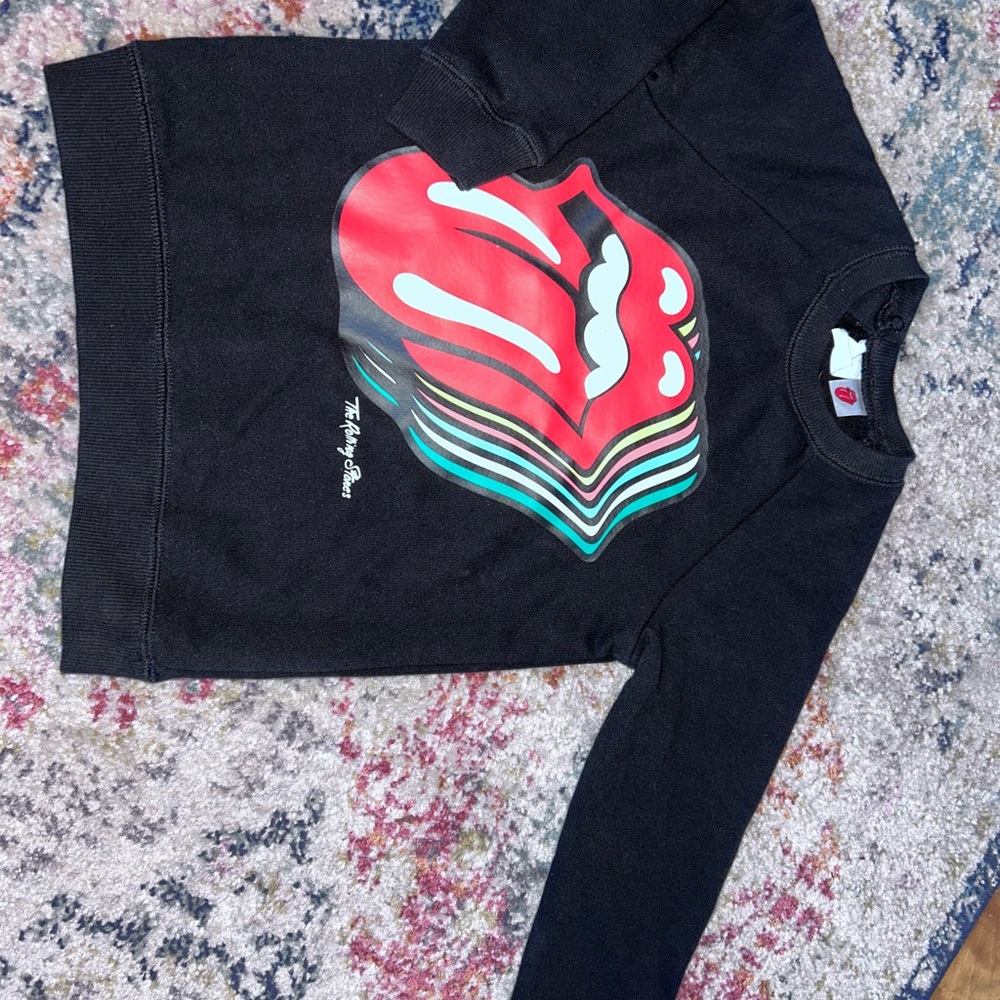 Kids Black Sweatshirt with The Rolling Stone Red Lips Graphic